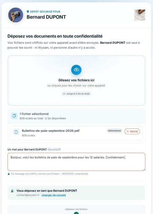 Page de dépôt Wysam vue par un correspondant